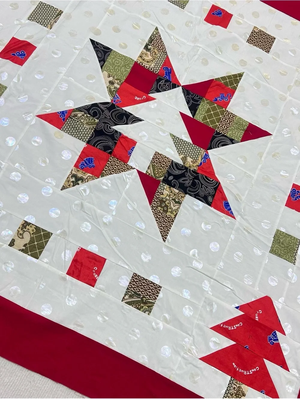 Handmade Christmas Pine Tree Star Baby Quilt Top 47x47